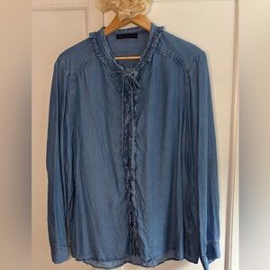 M&S Collection Ruffled Blue Chambray Blouse